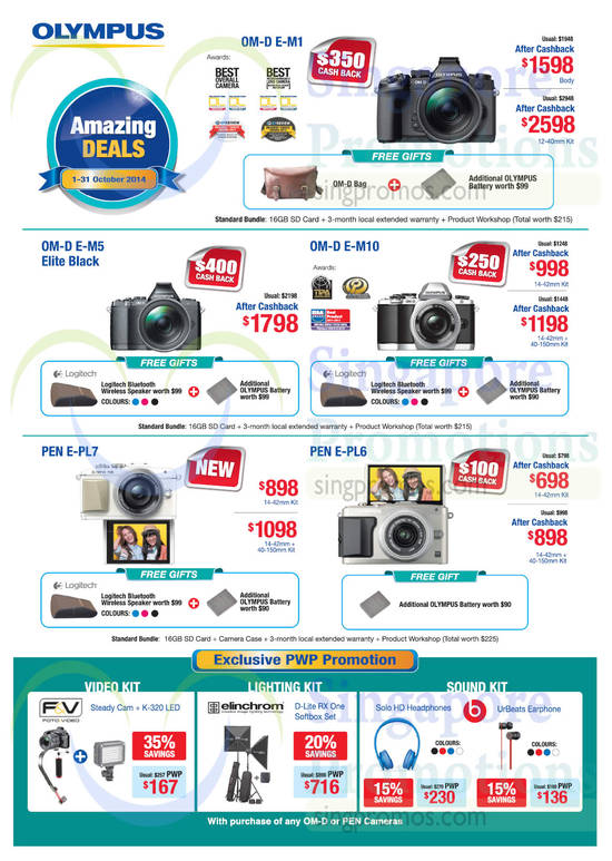 7 Oct Digital Cameras, PWP Promotions, OM series, Pen Series