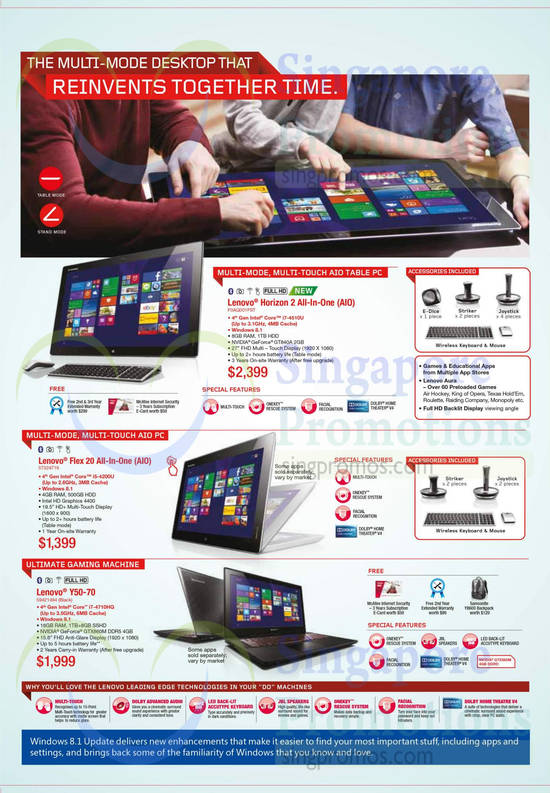 AIO Desktop PCs Horizon 2, Flex 20, Y50-70