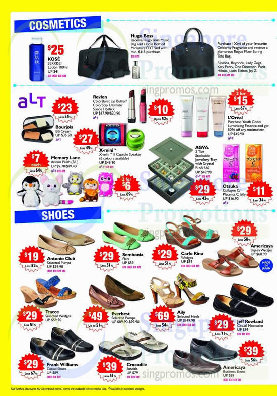 Cosmetics, Shoes, Hose, Hugo Boss, Revlon, Loreal, Antonio Club, Sembonia, Carlo Rino