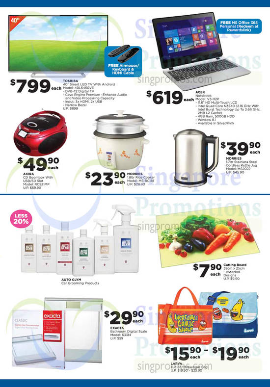 Electronics, Home Products, TVs, Notebooks, Rice Cookers, Acer, Toshiba, Akira, Morries, Exacta