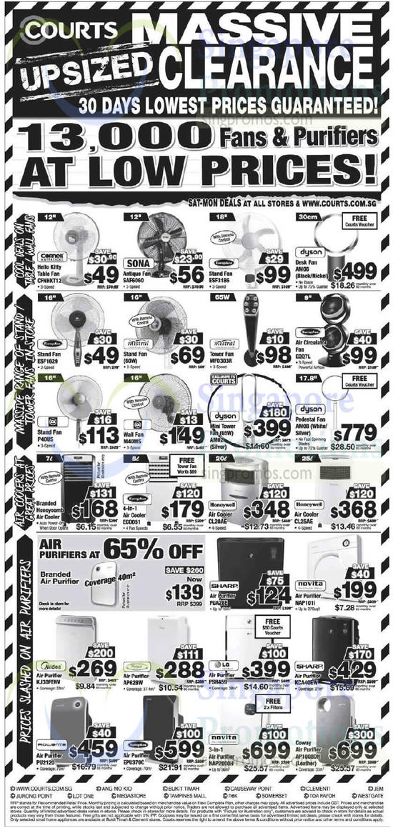 Fans, Air Coolers, Air Purifiers, Sona, EuropAce, Dyson, Mistral, KDK, Honeywell, Sharp, Novita, Midea, Whirlpool, LG, Rowenta, Coway