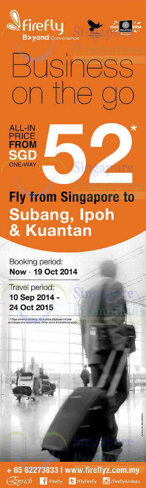 Featured image for (EXPIRED) Firefly From $52 Subang, Ipoh & Kuantan Promo Air Fares 9 – 19 Oct 2014