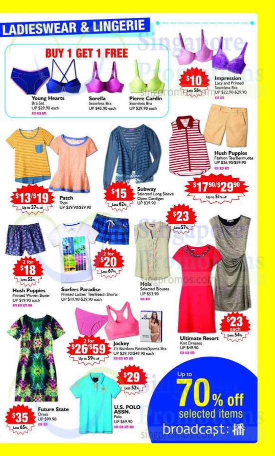 Ladieswear, Lingeries, Up to 70 Percent off Selected Items Broadcast, Sorella, Pierre Cardin, Hush Puppies, U.S Polo Assn