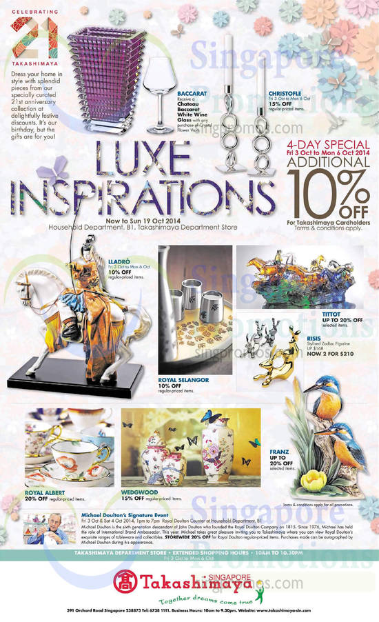 Luxe Inspirations, Michael Doulton, Baccarat, Christofle, Lladro, Royal Selangor, Tittot, Risis, Royal Albert, Wedgwood, Franz