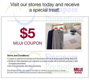 Featured image for Muji Spend $50 & Get $5 Coupon 22 Oct – 2 Nov 2014
