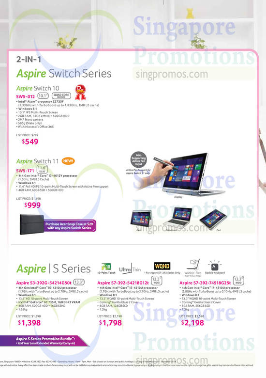 Notebooks Aspire Switch Series, Aspire S Series