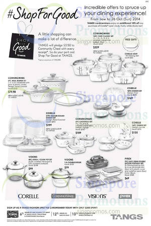Featured image for Tangs Corelle, Corningware, Visions & Pyrex Offers 3 – 26 Oct 2014