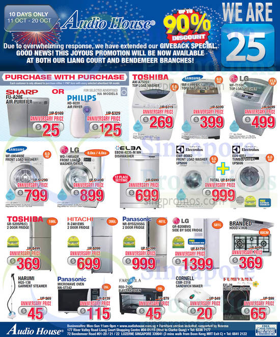 Washers, Fridges, Tablets, Sound Projector, Notebooks, Digital Cameras, Panasonic, Apple, Yamaha