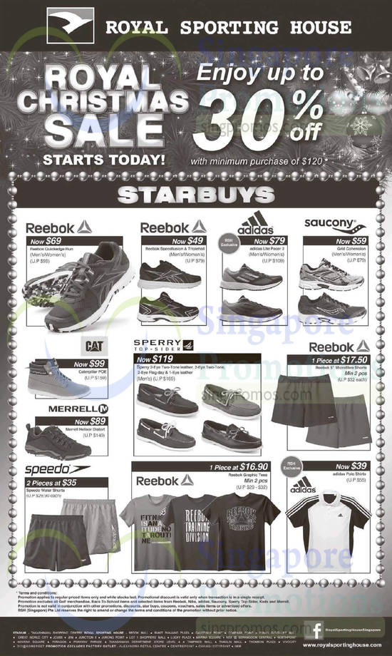 21 Nov Sports Shoes, Sports Apparel, Shorts, Tees, Reebok, Merrell, Sperry, Adidas, Speedo