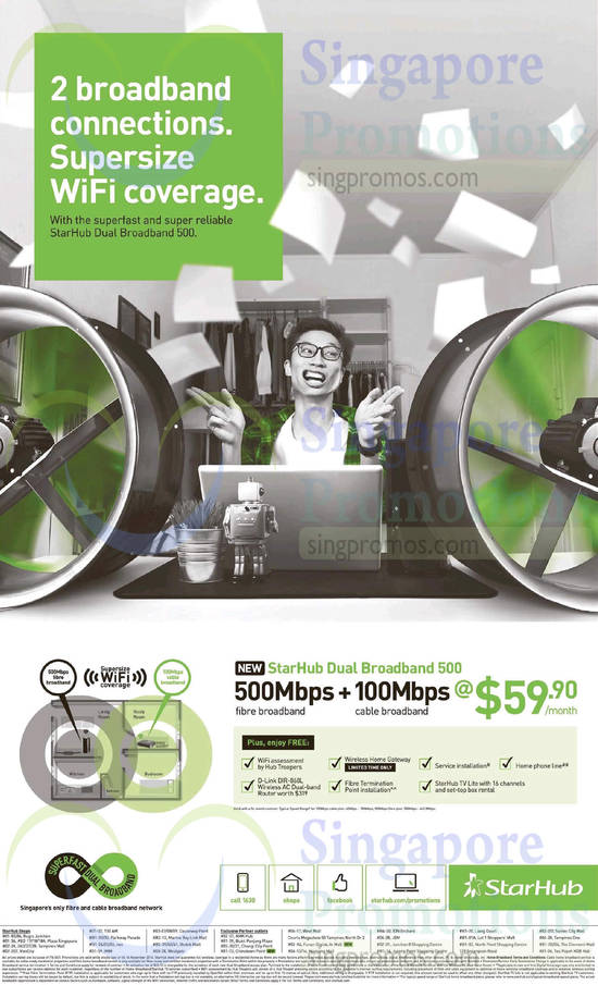 59.90 StarHub Dual Broadband 500 500Mbps Fibre Broadband Plus, 100Mbps Cable Broadband