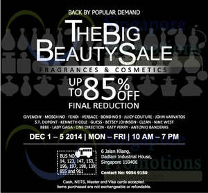 Featured image for (EXPIRED) The Big Beauty Fragrances & Cosmetics Sale 1 – 5 Dec 2014