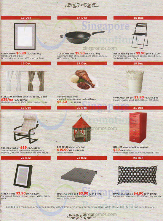 Daily Advent Deals, Home Furnishings, Kitchen Accessories, Toys, Food, Drawers, Curtains, Armchairs, Cushions, Chair Pads, Woks