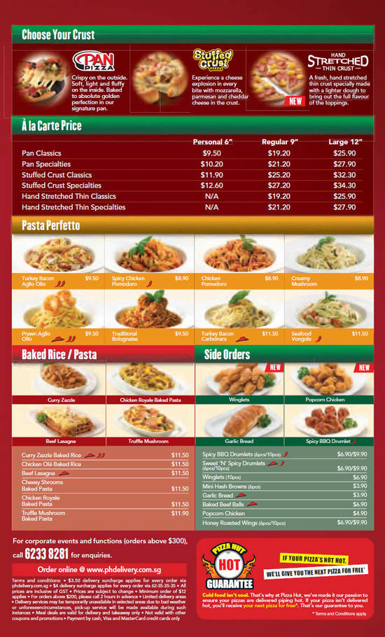 (Delivery) A la Carte Pizza Price, Pasta Perfetto, Baked Rice, Pasta, Side Orders