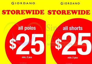 Featured image for Giordano $25 2pcs Polos / 2pcs Shorts Promo 25 – 30 Nov 2014