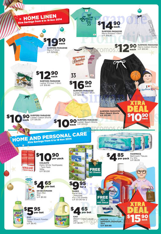 Home Linen, Home and Personal Care Products, Tee Shirts, Shorts, Toothpaste, Surfers Paradise, Colgate, Paseo