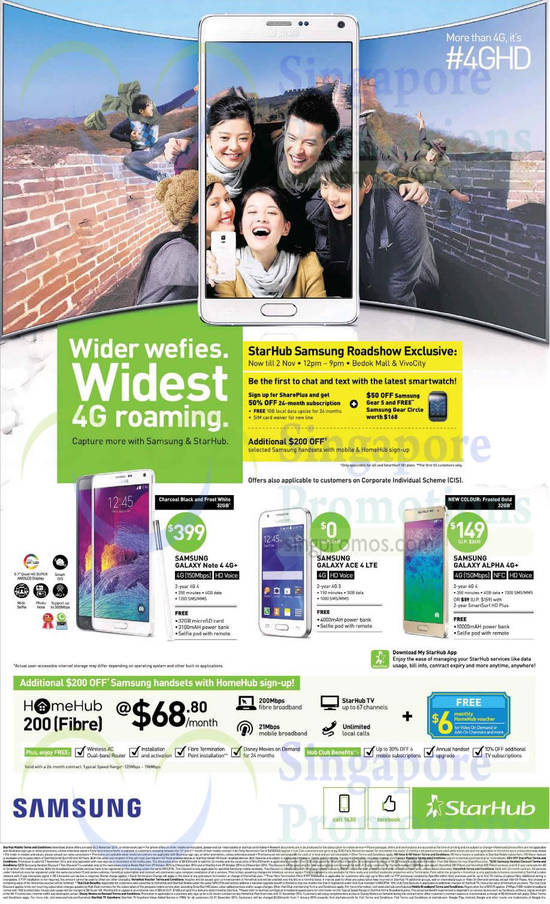 HomeHub 200 Fibre, Roadshow at Bedok Mall, VivoCity, Samsung Galaxy Note 4, Ace 4, Alpha