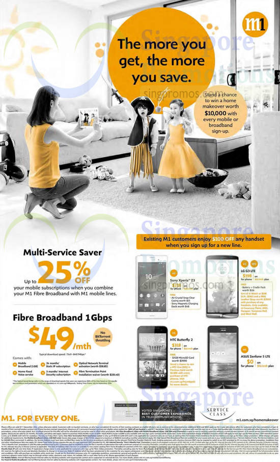 Multi-Service Saver, Fibre Broadband 1Gbps, Sony Xperia Z3, LG G3, HTC Butterfly 2, Asus Zenfone 5