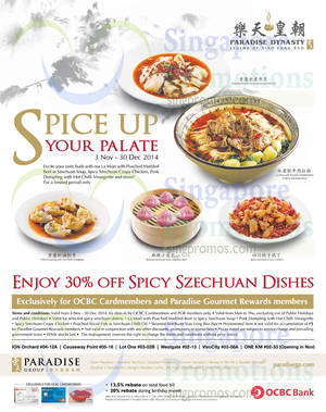 Featured image for (EXPIRED) Paradise Dynasty 30% off Spicy Szechuan Dishes For OCBC Cardmembers 3 Nov – 30 Dec 2014