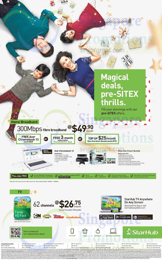 Pre-Sitex 49.90 300Mbps Fibre Broadband Acer Chromebook, Xbox One Kinect, Cable TV 26.75 Family HD Pack