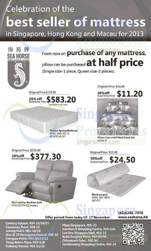 Featured image for (EXPIRED) Sea Horse Buy Mattress & Get 50% Off Pillow 5 – 17 Nov 2014