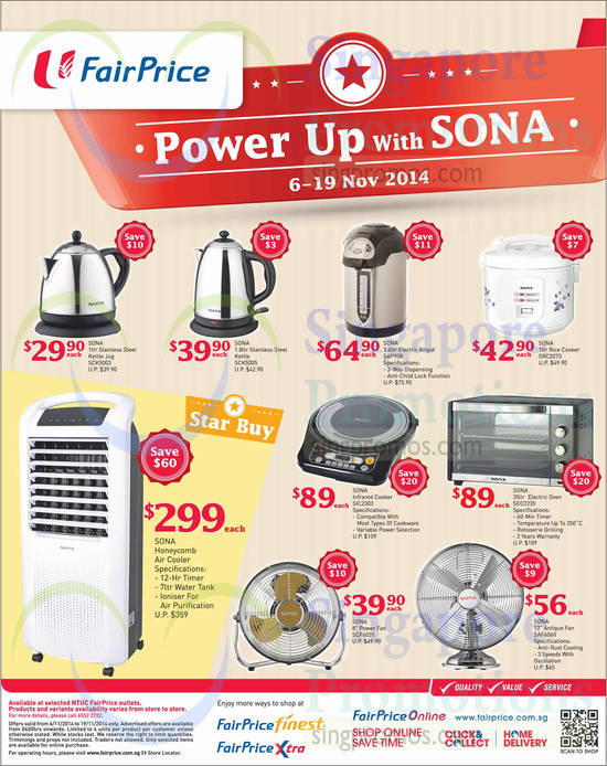 Sona Fans, Rice Cookers, Kettles, Ovens, Air Coolers, Airpots