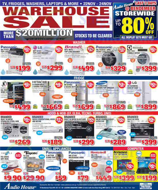 Washers, Dryer, Fridges, Fans, Ovens, Air Purifier, Panasonic, LG, Brandt, Electrolux, Hitachi, Samsung, Honeywell