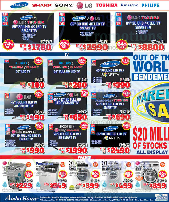 Washers, Dryers, TVs, LG, Panasonic, Electrolux, Toshiba, Samsung