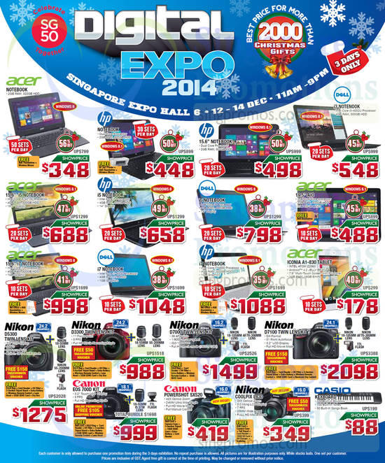 12 Dec Notebooks, Digital Cameras, Acer, HP, Dell, Nikon, Canon, Casio,