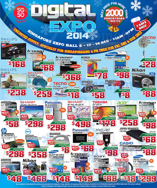 12 Dec TVs, Notebooks, Mobilephones, Digital Cameras, Washer, Fridge, Kitchen Appliances, Philips, Samsung, Lenovo, Toshiba, Sony