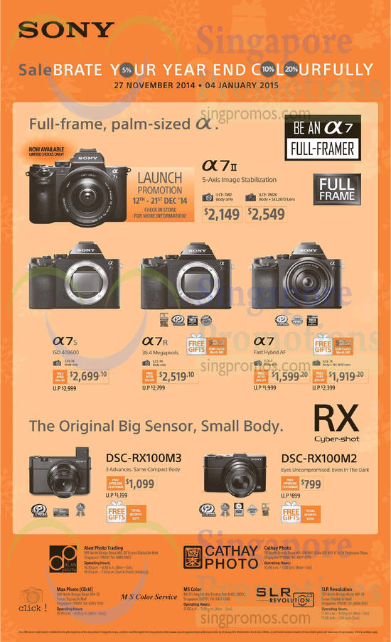 13 Dec Digital Cameras ILCE-7M2, ILCE-7M2K, ILCE-7S, ILCE-7R, ILCE-7, ILCE-7K, DSC-RX100M3, DSC-RX100M2