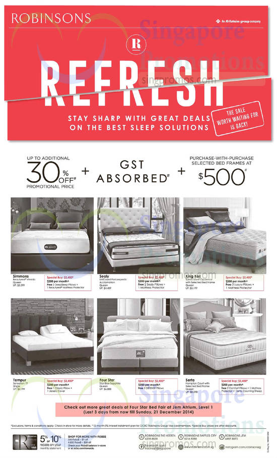 19 Dec Beddings, Mattresses, Sealy, Simmons, Four Star, Serta, King Koil, Beautyrest Vivado, UniCased Posturepedic Acclamation