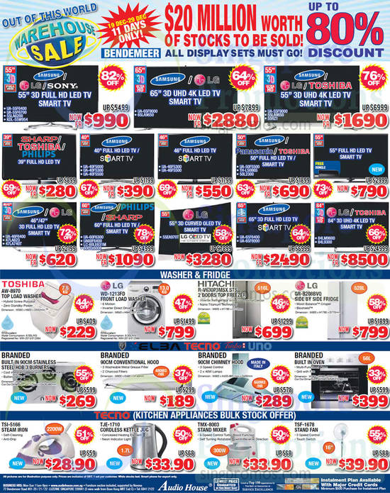 20 Dec TVs, Washers, Fridges, Hobs, Hoods, Steam Iron, Kettle Jug, Mixer, Stand Fan