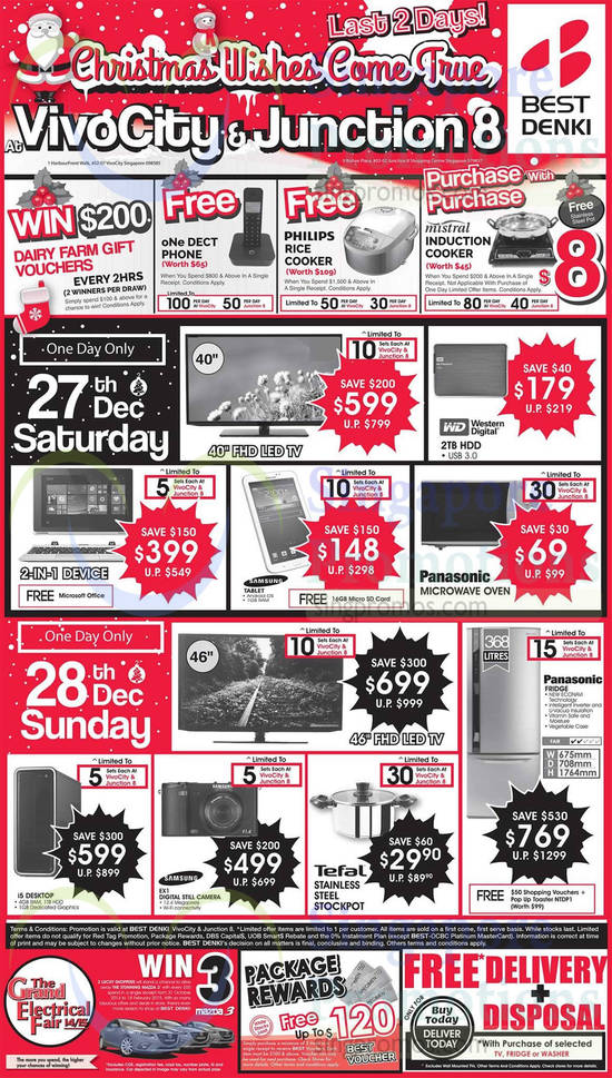 27 Dec Saturday, Sunday Deals TVs, Oven, Tablet, Fridge, Digital Camera, Stockpot, Samsung, Panasonic, Tefal