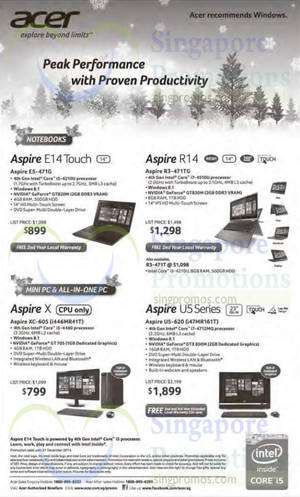 Featured image for Acer Notebooks & Desktop PCs Offer 10 – 31 Dec 2014