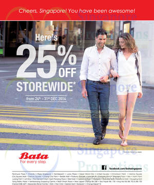 Featured image for Bata 25% Off Storewide Promo 24 – 31 Dec 2014