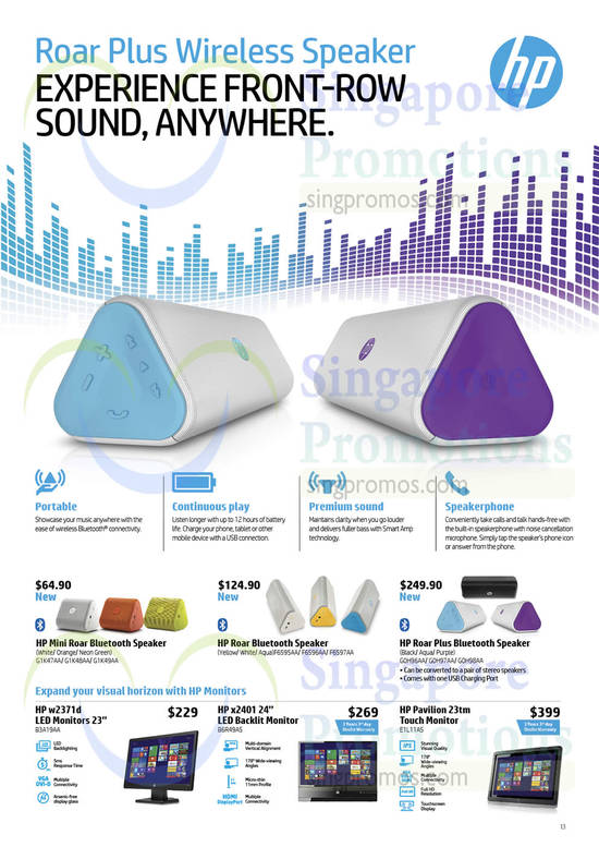 Bluetooth Speaker, Mini Roar, Roar Plus, Monitor, G1K47AA, G1K48AA, G1K49AA, F6S95AA, F6S96AA, F6S97AA, G0H96AA, w2371d