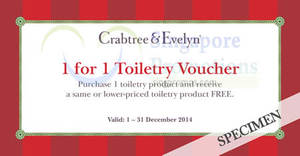 Featured image for (EXPIRED) Crabtree & Evelyn 1 for 1 Toiletries 17 – 25 Dec 2014