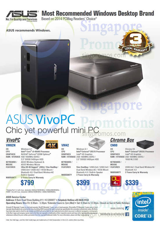 Desktop PCs VivoPC-VM62N, VivoPC-VM42, Chrome Box-CN60