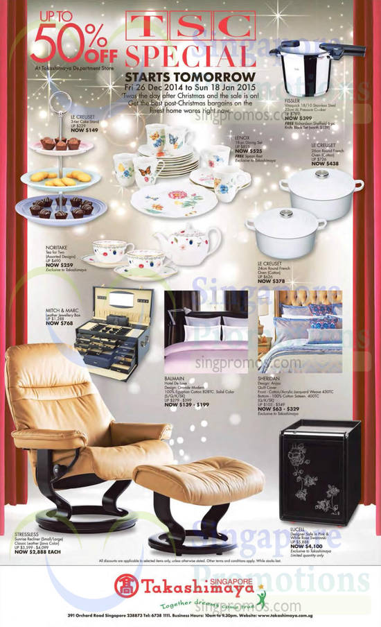 Dining Sets, Jewellery box, Cake Stand, Bedsheet Set, Safe, Reclines, Sheridan, Balmain, Le Creuset, Lucell, Mitch n Marc, Noritake