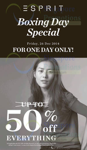 Featured image for (EXPIRED) Esprit 50% OFF Storewide 1-Day Boxing Day Promo 26 Dec 2014