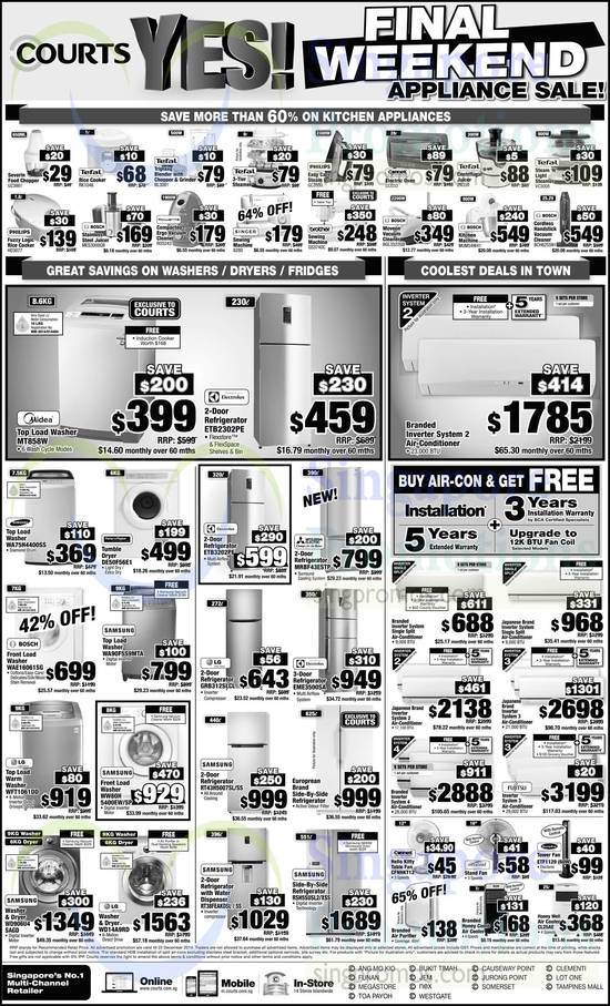 Kitchen Appliances, Washers, Fridges, Air Conditioners, Fans, Air Coolers, Tefal, Philips, Bosch, Rowenta, LG, Samsung, Electrolux, EuropAce