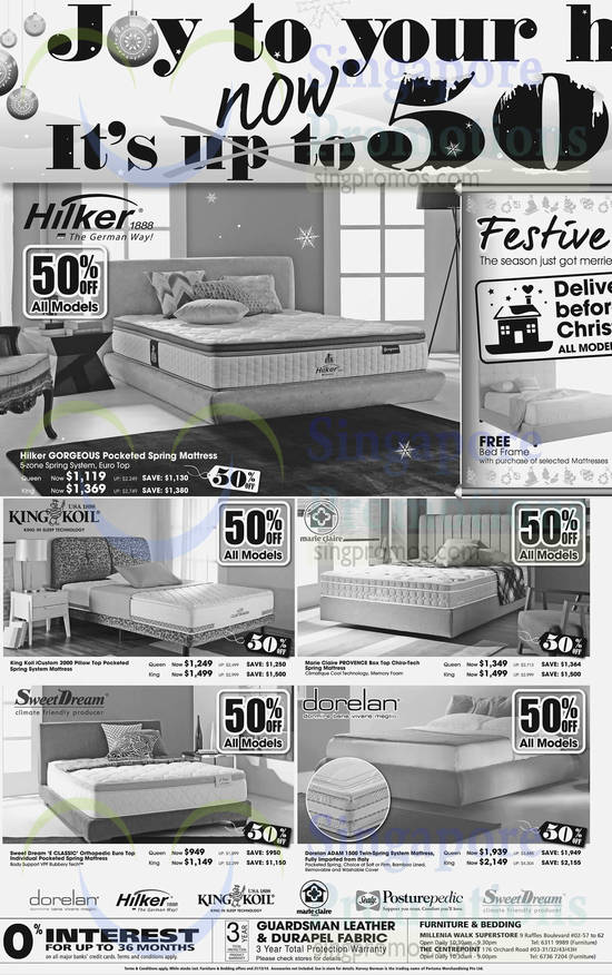 Mattresses, Hilker, King Koil, Marie Claire, Sweet Dream, Dorelan