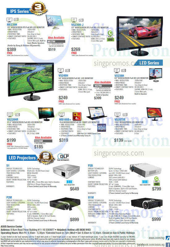 Monitors, Projectors, MX239H, VS239H, VS248H, VX238H, MB168B+, VS207DE, VS228NR, S1, P2B, P2M, B1M