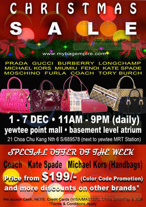 Featured image for MyBagEmpire Branded Handbags & Accessories Sale @ Yewtee Point 1 – 7 Dec 2014