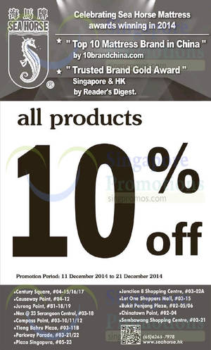 Featured image for (EXPIRED) Sea Horse 10% OFF Storewide Promo 11 – 21 Dec 2014