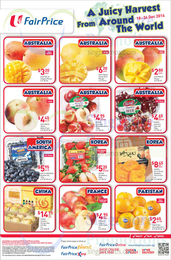 (Till 24 Dec) Fruits Mangoes, Cherries, Nectarines, Peaches, Blueberries, Strawberries, Persimmon, Mandarins, Apples, Pears