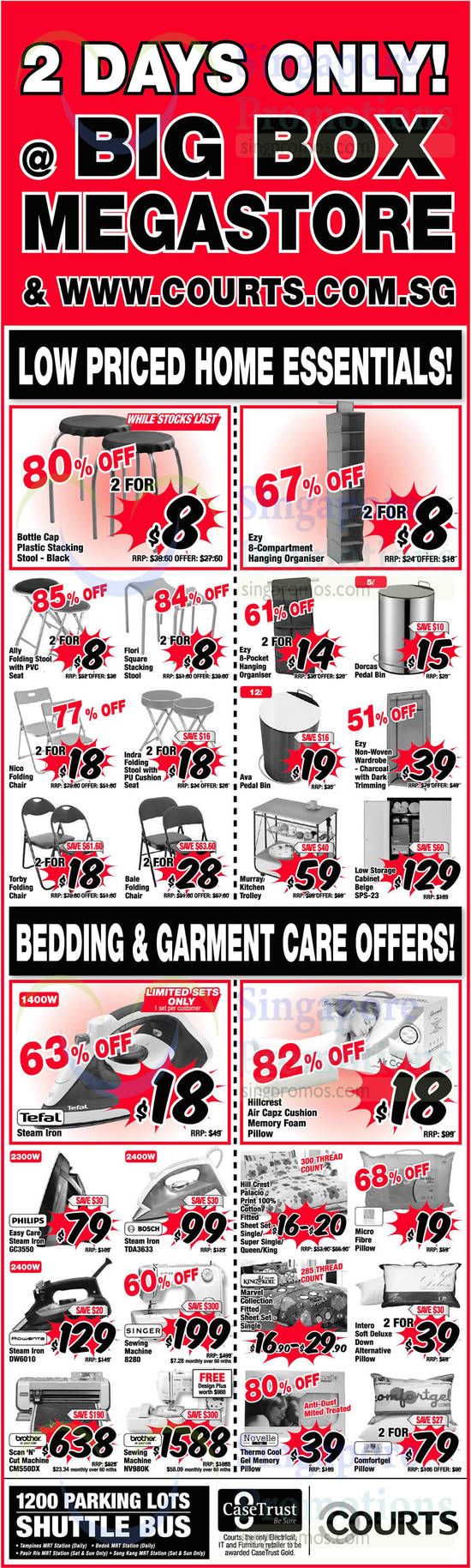 (Till 7 Dec) Megastore Furniture, Bedding, Home Essentials, Sewing Machines, Pillows, Fitted Sheet Sets, Hill Crest, Rowenta, Brother, Singer, Novelle