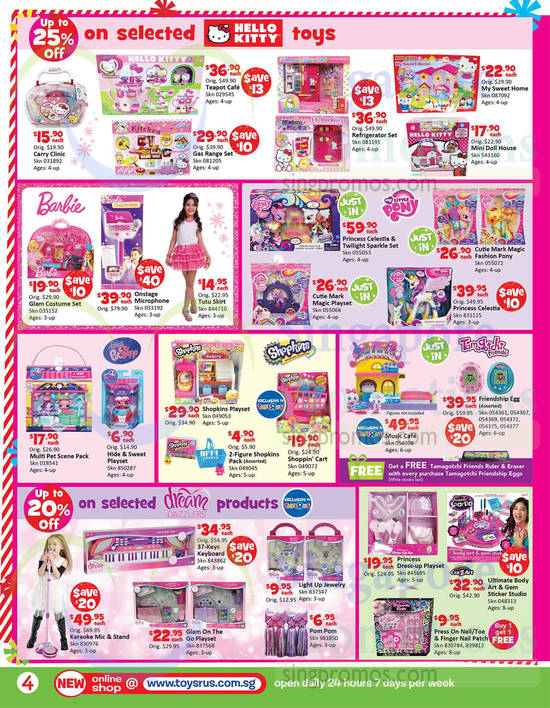 Up to 25 Percent off on Selected Toys Hello Kitty, Barbie, Little Pony, Shopkins, Tamagotchi Friends, Dream Dazzlers