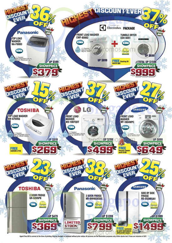 Washers, Fridges, Samsung, Panasonic, Toshiba, LG