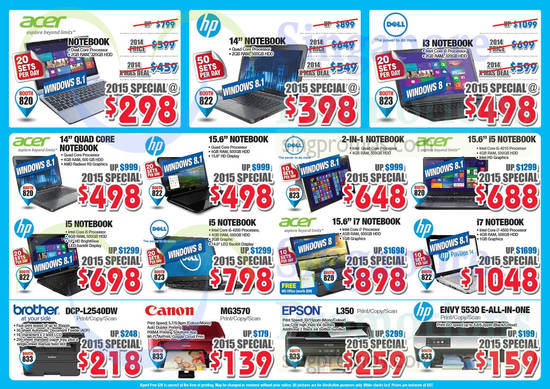 12 Jan Notebooks, Printers, Acer, HP, Dell, Brother, Canon, Epson